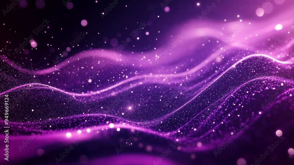 Digital purple particles wave and light abstract background with shining dots stars. Digital purple particles wave and light abstract background with shining dots stars.