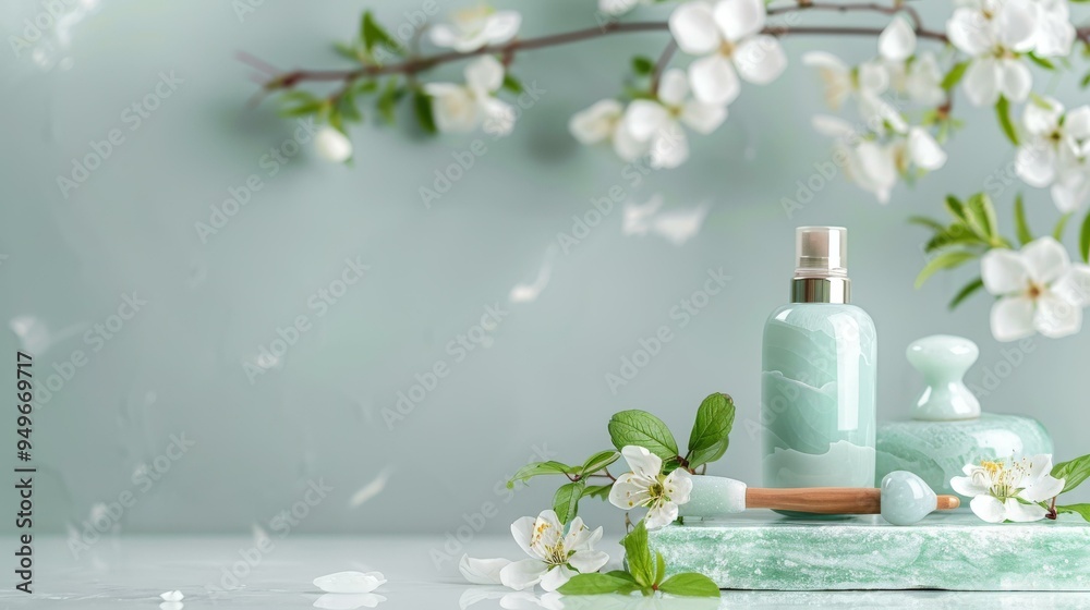 Jade Roller and Facial Spray with White Flowers Jade Roller and Facial Spray with White Flowers