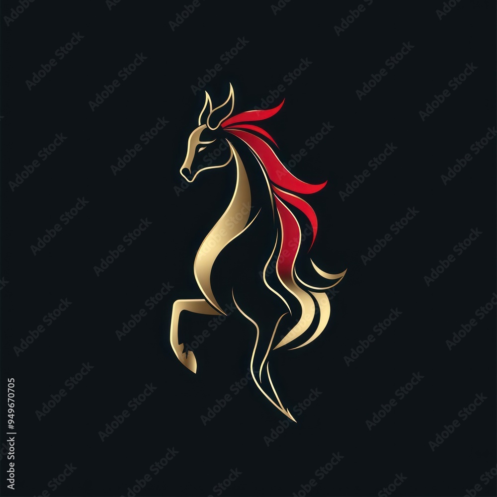 Obraz premium A stylized black horse with a flowing red mane, designed for a modern and elegant look.