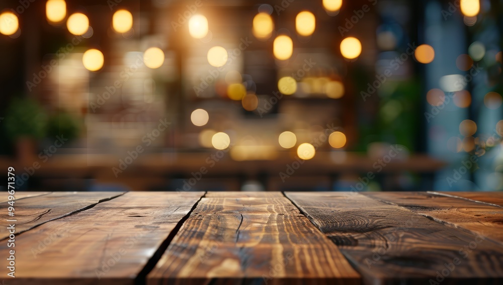 Rustic Wooden Tabletop with Blurred Bokeh Lights Rustic Wooden Tabletop with Blurred Bokeh Lights