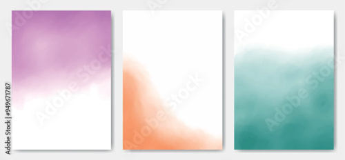 Big set of modern bright colorful watercolor paper textured gradient wave for business, brochure, banners, invitation, placard, other graphic design. Multicolored pastel soft watercolor backgrounds