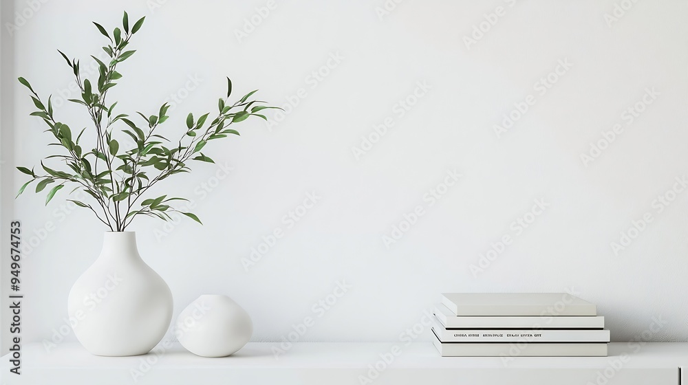Interior design of aesthetic and elegant room with copy space modern white commode books decoration vase with leaf and personal accessories Stylish home decor Template : Generative AI Interior design of aesthetic and elegant room with copy space modern white commode books decoration vase with leaf and personal accessories Stylish home decor Template : Generative AI