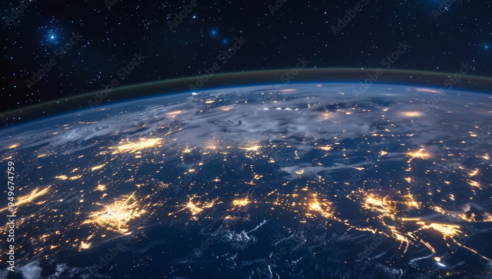 Obraz premium Earth at Night with City Lights and Stars
