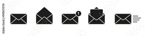Mail icon. Email sign. Envelope vector set. Send message sign. Received message. Isolated mail icon. Open envelope symbol. Post letter set.