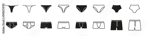 Underwear icon. Lingerie vector set. Isolated underwear male and female