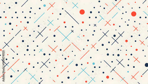 Repeating patterns of small, simple shapes like dots, crosses, or lines, spaced out across a solid background