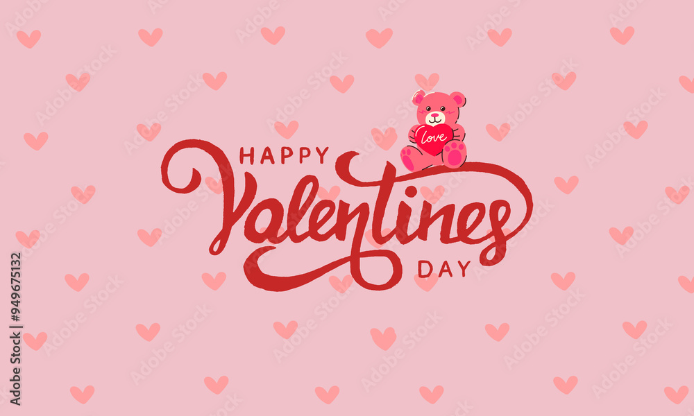 Happy Valentines Day lettering calligraphy with hearts shape. Valentine's Day holiday lettering. Drawn text for card, banner, poster design Happy Valentines Day lettering calligraphy with hearts shape. Valentine's Day holiday lettering. Drawn text for card, banner, poster design