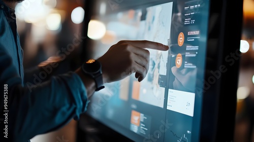 User Interacting with Website Prototype on Large Touch Screen Interactive Design Concept User