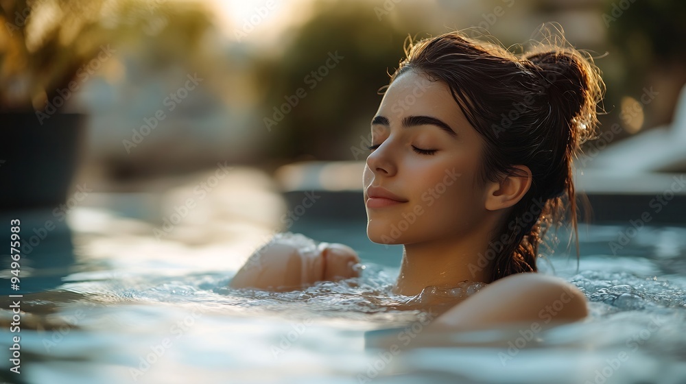 Beautiful woman relaxing at spa Young lady relaxing in jacuzzi : Generative AI Beautiful woman relaxing at spa Young lady relaxing in jacuzzi : Generative AI
