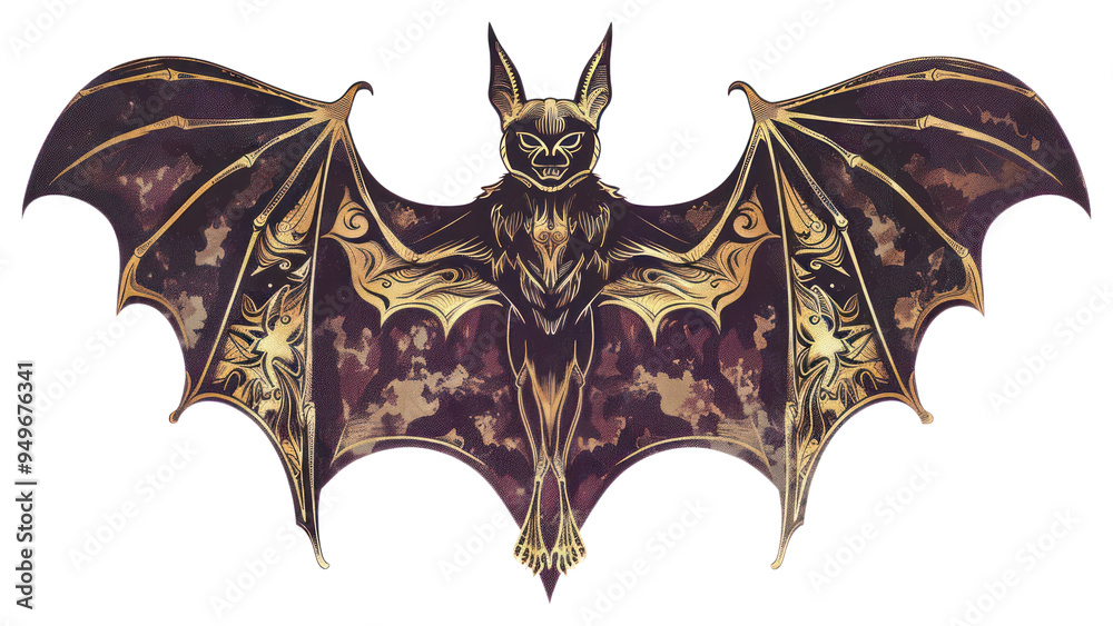Naklejka premium PNG Gothic bat illustration with intricate details.