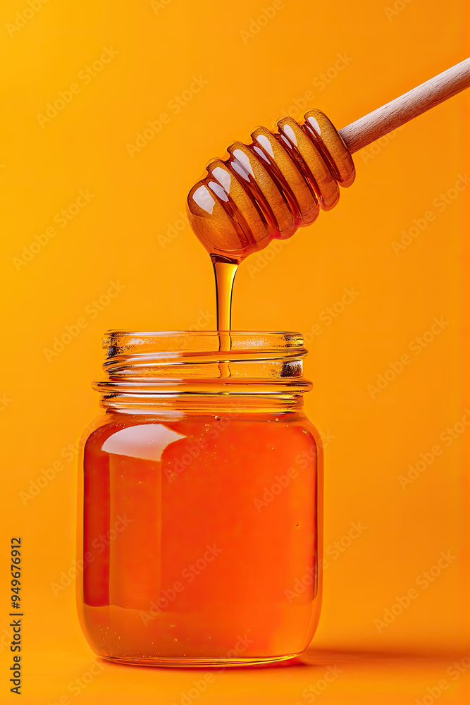 jar of honey with wooden dipper