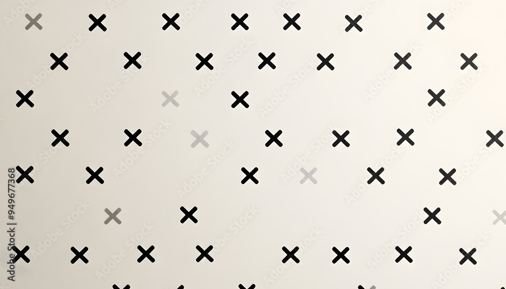 Fototapeta premium Repeating patterns of small, simple shapes like dots, crosses, or lines, spaced out across a solid background
