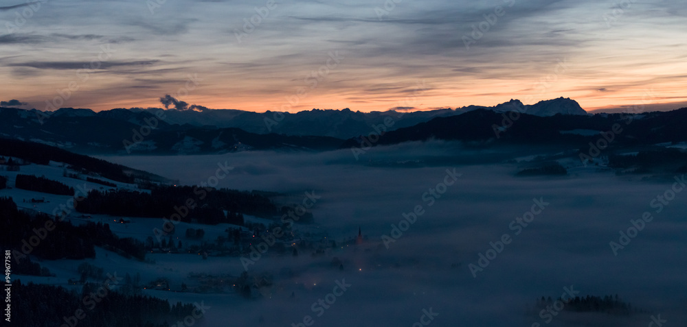Fototapeta premium Sunset in Allgäu in the german alps in winter