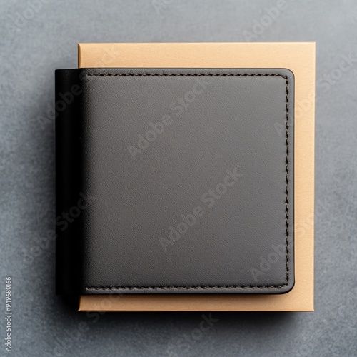 Wallet packaging mockup with a luxury box, focus on branding and highend design photo