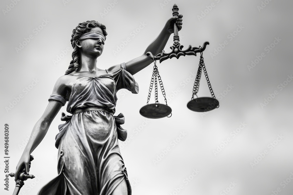 Statue of Lady Justice symbolizing fairness and impartiality, holding a scale of justice in a legal context, The client's relief is palpable as the law firm assures them of a positive outcome Statue of Lady Justice symbolizing fairness and impartiality, holding a scale of justice in a legal context, The client's relief is palpable as the law firm assures them of a positive outcome