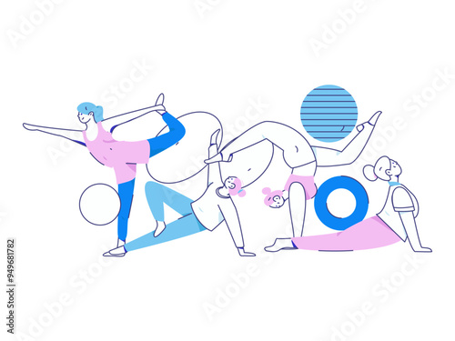 Practicing yoga, physical and mental health, flat vector character concept, operation hand drawn illustration
