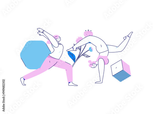 Practicing yoga, physical and mental health, flat vector character concept, operation hand drawn illustration
