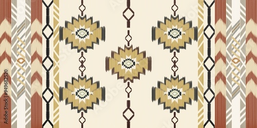 Sepia geometric ethnic oriental ikat pattern on beige background ,Southwest seamless Aztec Navajo Native American tribal ethnic colorful for textile printing  traditional Design for carpet,wallpaper.