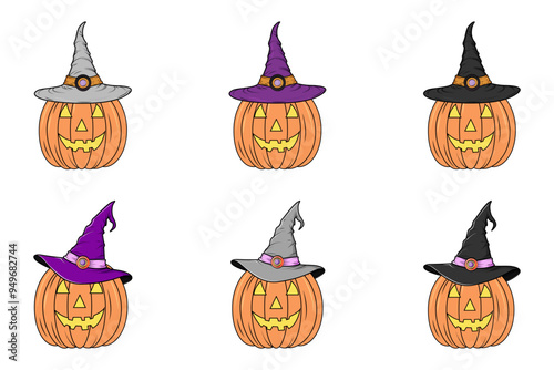 Pumpkin set with a hat for Halloween