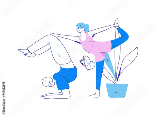 Practicing yoga, physical and mental health, flat vector character concept, operation hand drawn illustration
