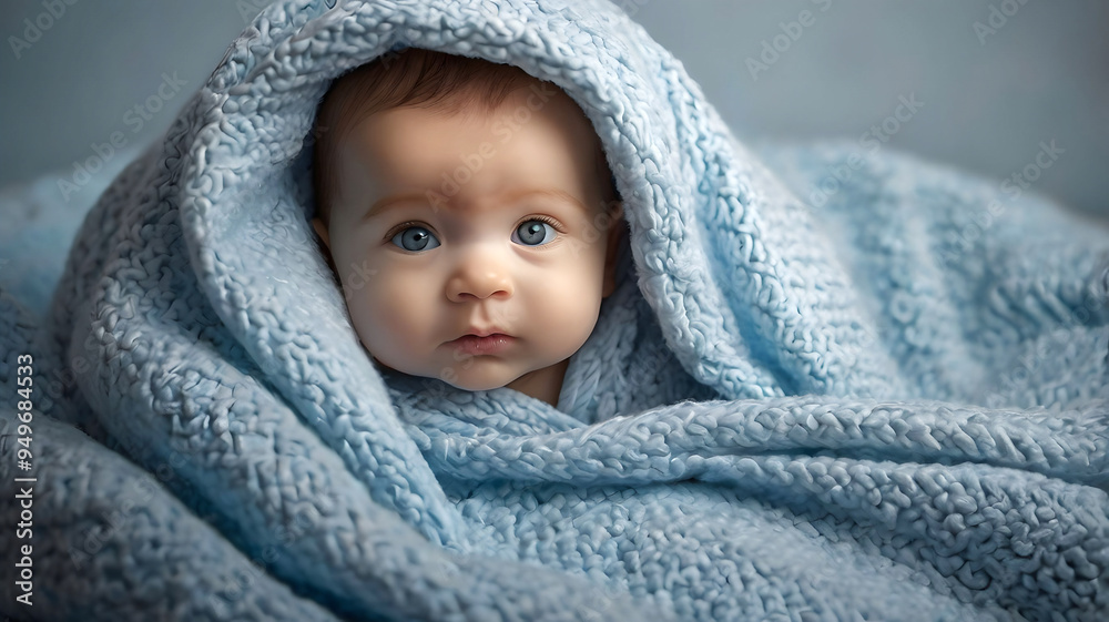 A cute baby wrapped and snuggled up in a soft blanket A cute baby wrapped and snuggled up in a soft blanket
