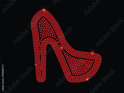 Elegant ladies' high heels shoe shape, made with shiny rhinestones. Vector illustration.