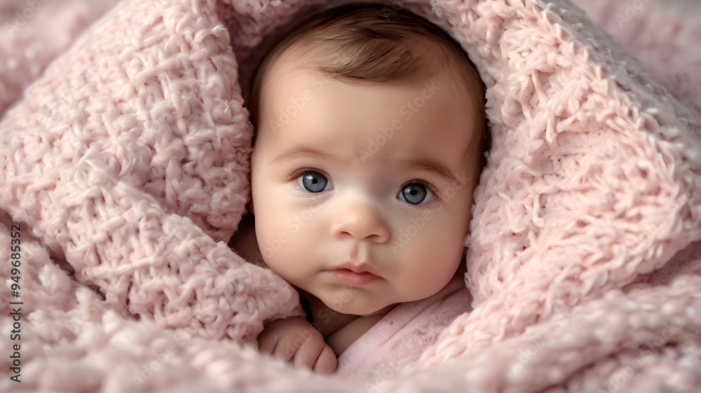 A cute baby wrapped and snuggled up in a soft blanket A cute baby wrapped and snuggled up in a soft blanket