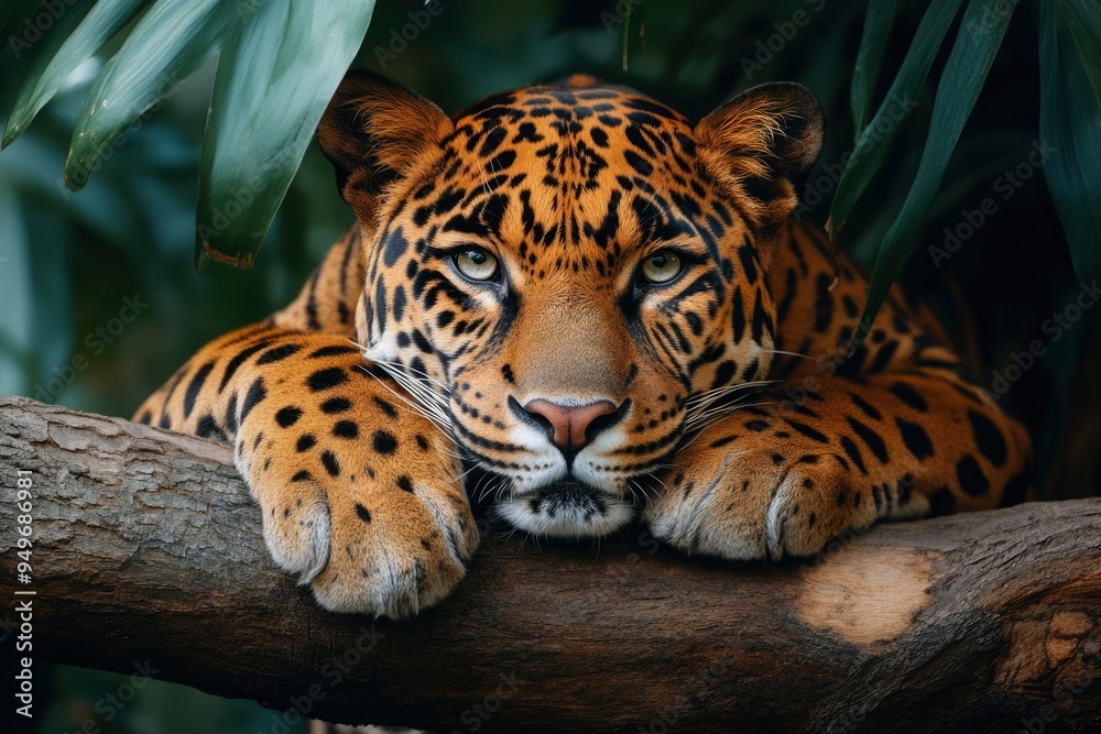 Close-up of a Jaguar Resting on a Tree Branch Close-up of a Jaguar Resting on a Tree Branch