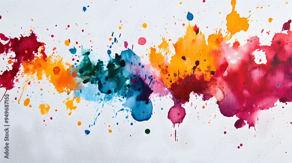 Fototapeta premium colorful ink splatters on a white canvas.