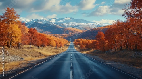 Asphalt highway road and mountain natural landscape in autumn season : Generative AI