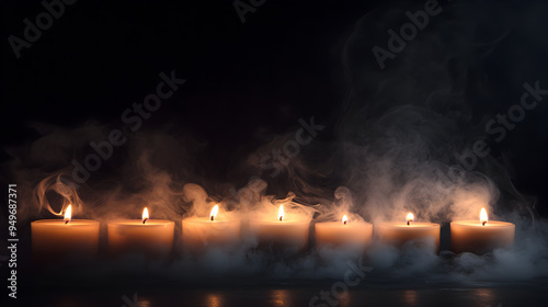  smoke rising from a series of burning candles.
