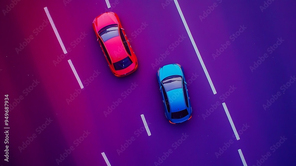 Two Cars on a Neon Purple Road Two Cars on a Neon Purple Road