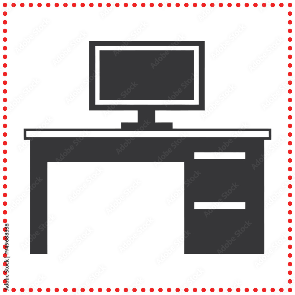 Simple Office Desk with Monitor Icon in Clean Silhouette Design Simple Office Desk with Monitor Icon in Clean Silhouette Design