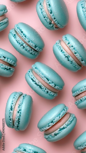 Wallpaper Mural French sweet blue macaroons on color background,French macaron cookies baked pattern,french macaroons,Paris Pastry,bakery and branding concept,Delicious french desserts,copy space. Torontodigital.ca