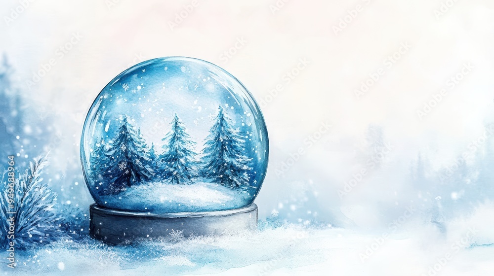 A beautiful snow globe featuring snowy pine trees, evoking serene winter atmosphere. delicate snowflakes add magical touch to this enchanting scene. A beautiful snow globe featuring snowy pine trees, evoking serene winter atmosphere. delicate snowflakes add magical touch to this enchanting scene.