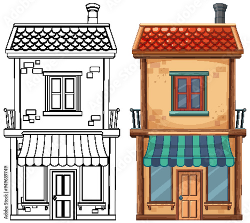Colorful and Outline House Illustration