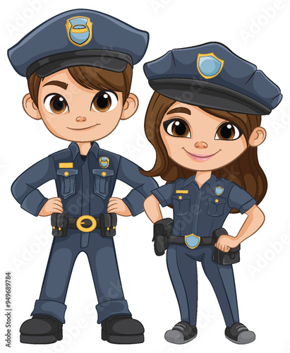 Cartoon Police Officers Standing Together