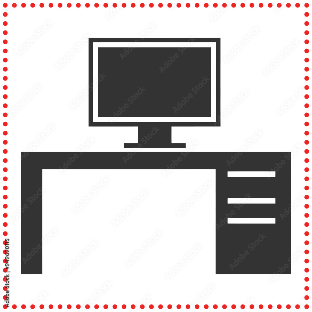 Simple Office Desk Icon with Monitor in Clean Silhouette Design Simple Office Desk Icon with Monitor in Clean Silhouette Design