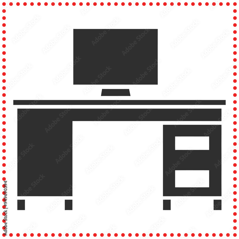 Vector Office Setup with Desk and Monitor in Minimalist Silhouette Vector Office Setup with Desk and Monitor in Minimalist Silhouette