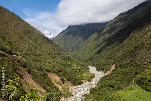 River winding between hills on the Salkantay Trek near Machu Picchu, Peru photo