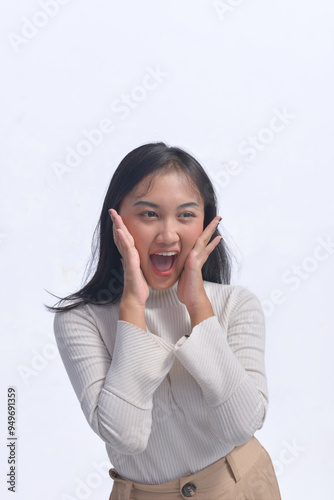 Young Asian Woman Poses and Face Expressions