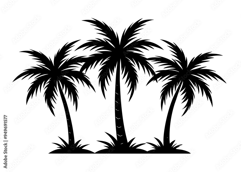 coconut Tree Silhouette image art for vector illustration on white background