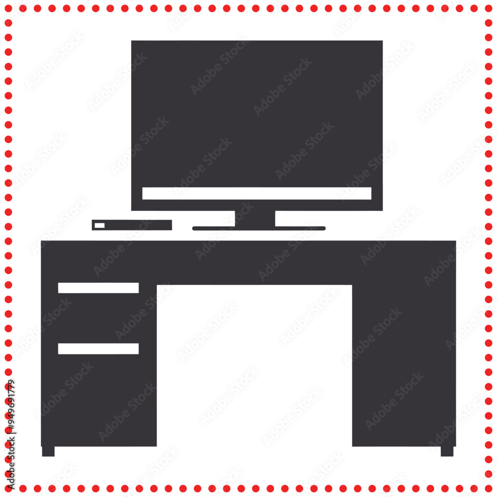Vector Office Workspace with Desk and Monitor in Silhouette Style Vector Office Workspace with Desk and Monitor in Silhouette Style