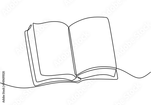 Minimalist continuous line illustration of an open book symbolizing education and literature