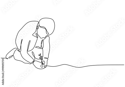 Minimalist Continuous Line Art of a Man Planting in the Garden