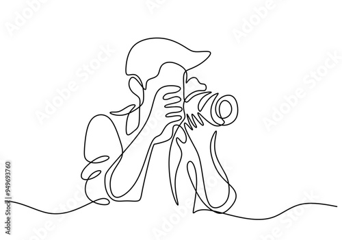 Minimalist Continuous Line Art of a Professional Photographer with Camera