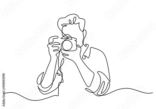 Minimalist Line Art of a Photographer Capturing Moments with a Camera