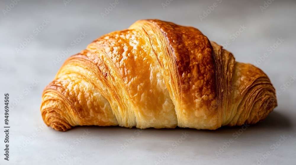 Single plain croissant on white background Fresh baked pastry closeup : Generative AI Single plain croissant on white background Fresh baked pastry closeup : Generative AI
