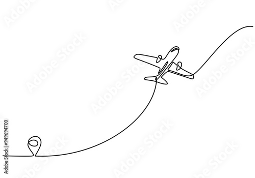 Minimalist Airplane Line Art with Location Pin Icon for Travel Destinations