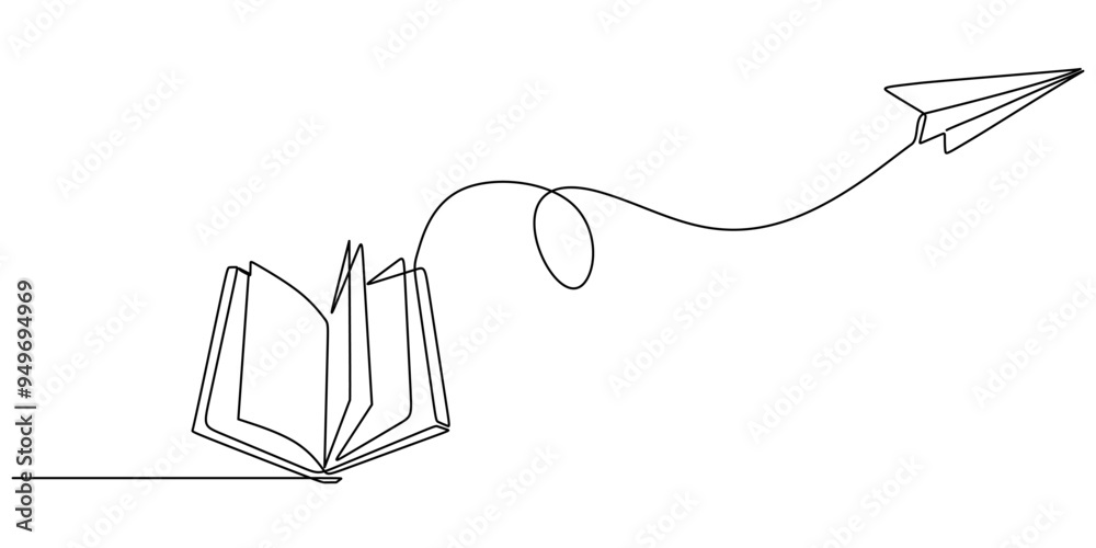 Minimalist vector art of an open book and paper plane merging literature and flight Minimalist vector art of an open book and paper plane merging literature and flight